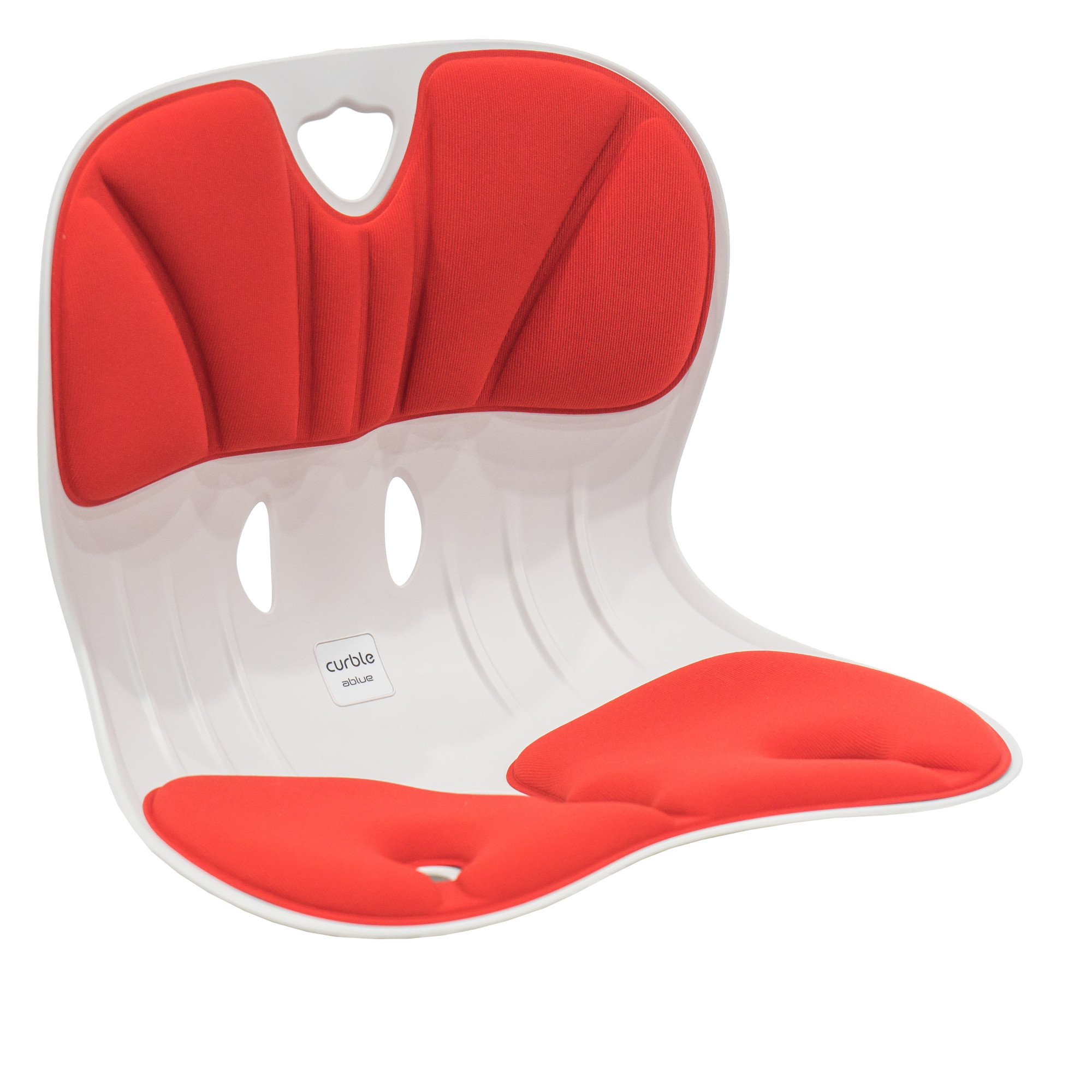 Curble Chair 本体（ホワイトのフレームにレッドのクッション）を斜めから見た状態